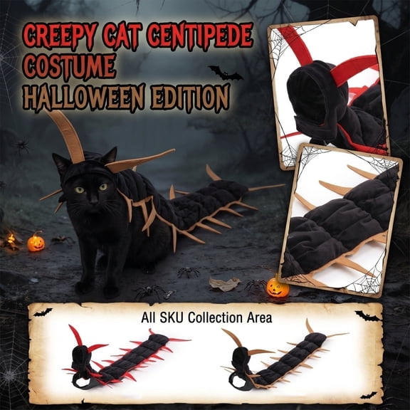 Halloween Cat Costume Centipede Outfit, Funny Pet Centipede Costume with Adjustable Straps, Cat Centipede Cosplay Outfit for Small Medium Large Cats, Red Black