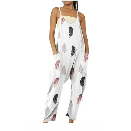 

FAVIPT Women s Striped Rompers Clearance Jumpsuit for Women Casual Sleeveless Summer Rompers Stretchy Strap Long Pant Baggy Overalls with Pockets