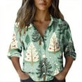 thumbnail image 2 of Long Sleeve Button Up for Women Plus Size Graphic Print Lapel Collared Blouses Casual Christmas Holiday Outfits (XL, Green), 2 of 6