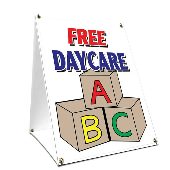A-frame Sidewalk Free Daycare Sign With Graphics On Each Side | 24" X 36" Print Size