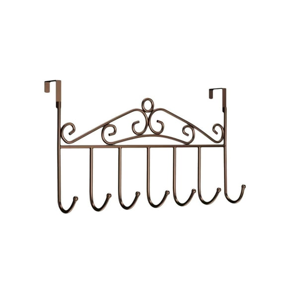 Over The Door Hook Hanger - 7 Hooks, Heavy Duty Over The Door Towel Rack Hanging Coat Rack for Clothes Jacket, Hat, Towel Hanger, Back of Bathroom, Brown