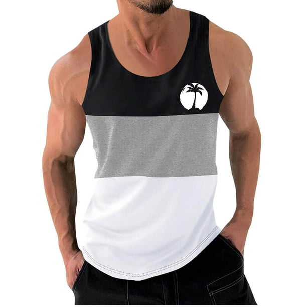 Hombres Casual Moda Patchwork Impresión Pullover Cuello Redondo Deportes Tanque