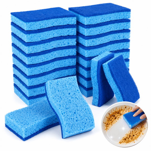 24 Pack Non-Scratch Kitchen Sponges, Dual-Sided Scrub Sponges for Dishes, Cookware and Household Cleaning