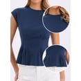 thumbnail image 2 of DARING DIVA Women's Peplum Tops Cap Sleeve Crew Neck Business Work Blouse Tops XS Navy Blue, 2 of 6