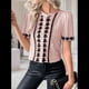 thumbnail image 4 of Blusas de Trabajo para Mujer, con Botones, Larga, Cuello en V, Encaje, Informal, Abotonada, Camisas de Moda de Otoño, Rosa, XL, 4 of 10