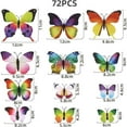 thumbnail image 2 of Imanes coloridos para decoraciones de fiestas de cumpleaños, calcomanías de pared de mariposas 3D de material PVC de larga duración con patrones variados para habitaciones de niñas (72 piezas), 2 of 7