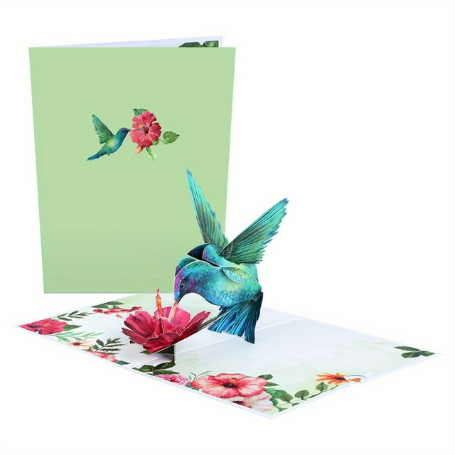 1pc, Hummingbird Pop-Up Card, Christmas Greeting Card With Small Note Card And Envelop, Merry Christmas And Happy New Year, Small Business Supplies, Handmade Paper Carved Card, Handmade Cartoon Card,
