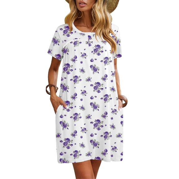 Ekouaer Women Nightgowns Short Sleeve Sleepwear Soft Pajama Dress Sleep Shirt Nightshirt