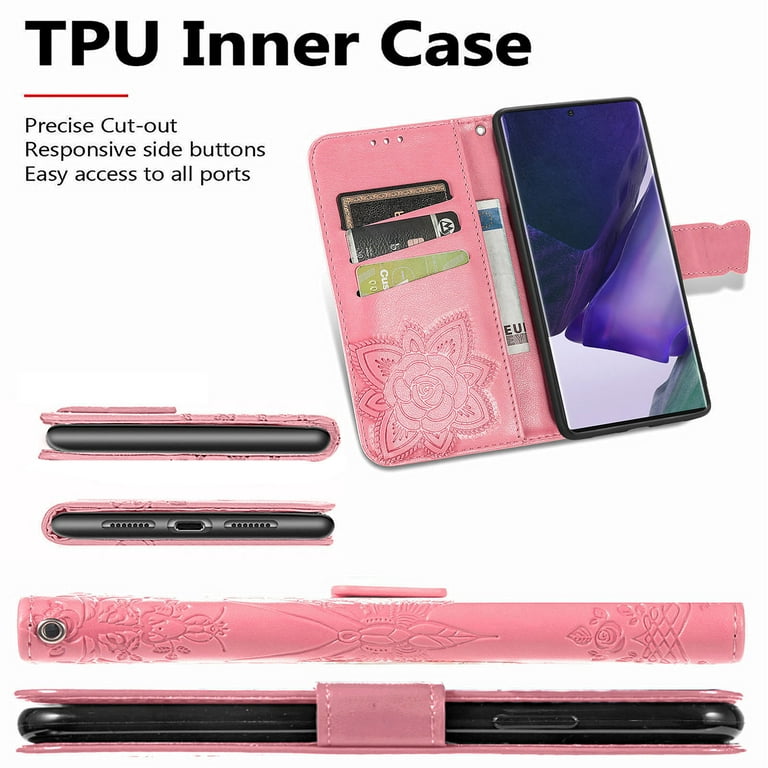 Allytech Galaxy S22 Ultra 5G Case, Pretty Big Butterfly Embosseed Flip  Stand Magnetic Clasp Shockproof Drop Protection Cards Holder Hand Wrist  Wallet Case for Samsung Galaxy S22 Ultra 5G 6.8" - Pink -