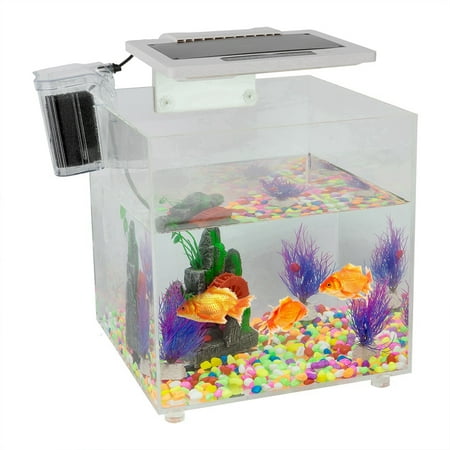 Hilitand Mini Acrylic Aquarium, Aquarium with LED,1Pc Acrylic Fish Tank with LED Lighting and Internal Filter Mini Square Aquarium 110V(US
