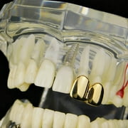 14k Gold Plated Double Two Tooth Grillz Left Side 2-Tooth Caps Slugs Hip Hop Grills