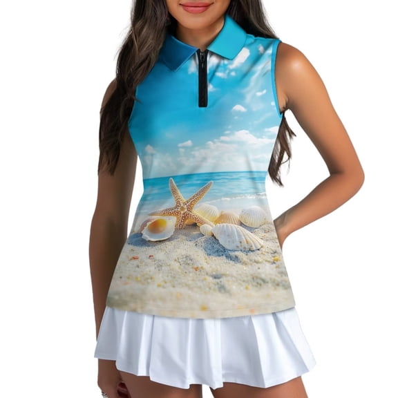 Aplkyhs Starfish Shell Golf Sleeveless Shirt Women's Golf Shirts Racerback Design Breathable Fabric for Yoga or Daily Wear Suitable for Outdoor Sports