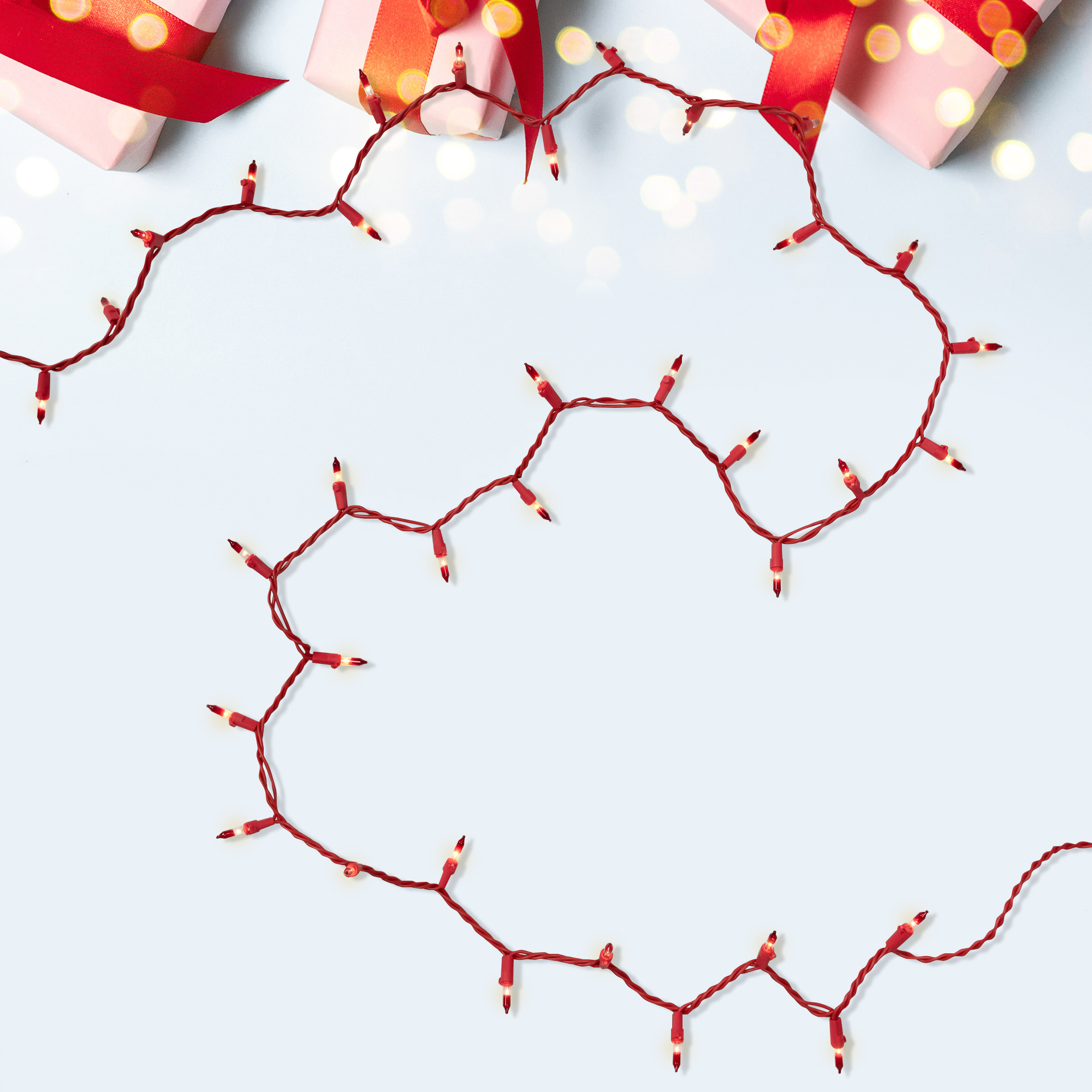 Northlight Mini Christmas Light Set- Clear with Red Tips - 10' Red Wire - 50ct