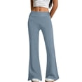 thumbnail image 2 of Women's Flare Yoga Pants with Pockets No Front Seam High Waist Flared Leggings Bootcut Gym Workout Pants Tummy Control Blue S, 2 of 7