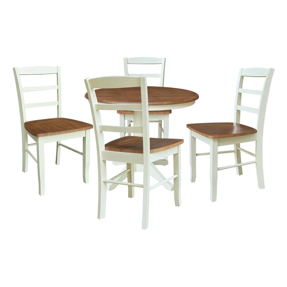 36" Round Pedestal Dining Table with 4 Madrid LadderBack Chairs   Multi Color