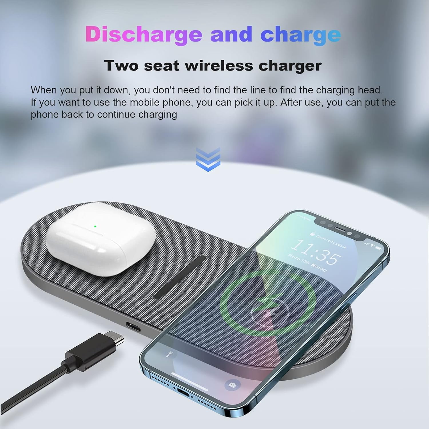 20W Fast Wireless Charging Pad  with Adapter compatible with iPhone 17 Pro max/17 Air/16/15/14/13/12/11/XS/XR/8 Plus,Air pods,Samsung Galaxy S25/S24/S23/S22/S21,Note20/10,Galaxy Buds,Gray