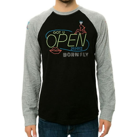Born Fly Mens The Ragtime Raglan Embellished T-Shirt, Black, Medium