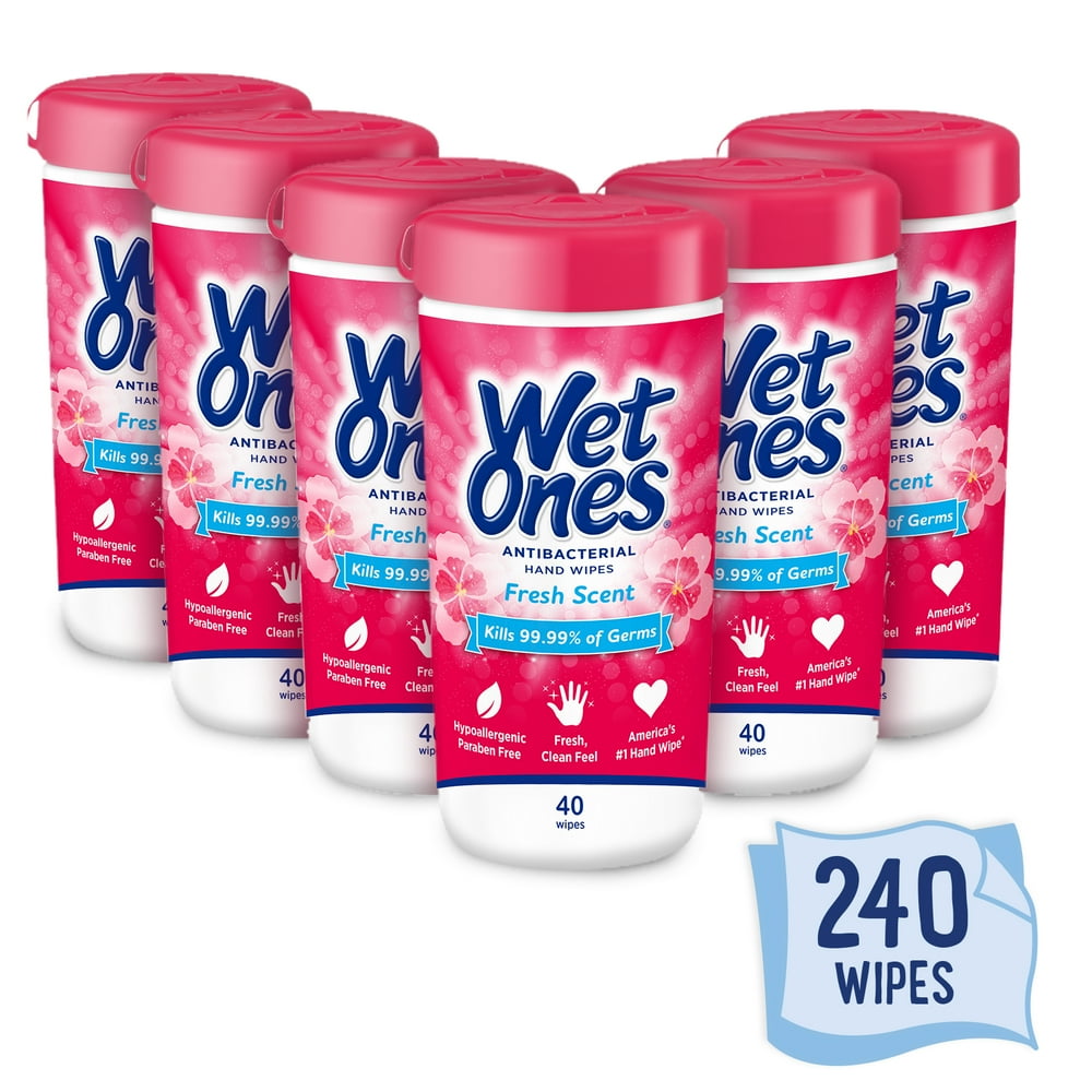 (6 Pk) Wet Ones Antibacterial Hand Wipes Canister, Fresh, 40 Ct