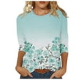 thumbnail image 3 of Pompotops Mode Femmes Confortable Col Rond Manches 3/4 Imprimé Casual T-shirt Chemisier Dégagement, 3 of 5