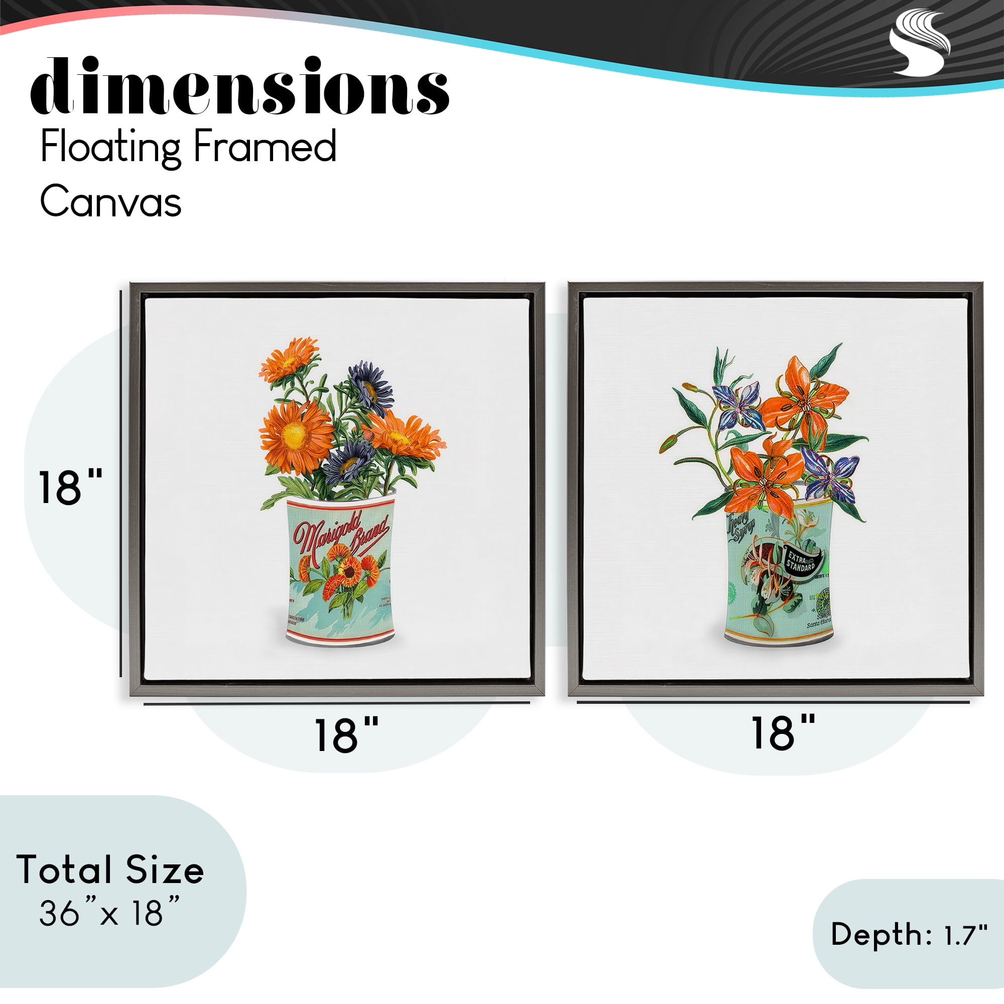 Stupell Industries Nostalgic Marigold & Lily Bouquets 2 Piece Gray Framed Floater Canvas Set, design by Val Rhodes