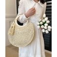 thumbnail image 2 of Kukuzhu Summer Beach Straw Handbag Hand-Woven Tassel Trendy Round Tote Bag Purse for Women Girls, 2 of 6