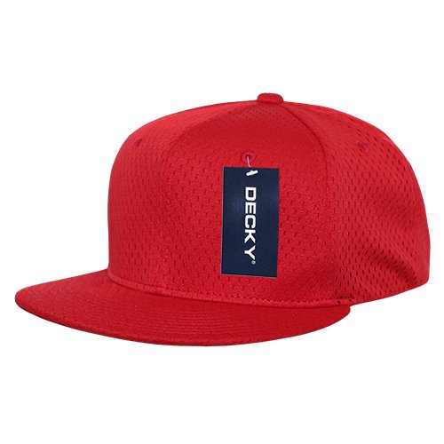 Decky 1128 Mesh Jersey Flat Bill Snapbacks Hat-Red