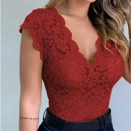 

plus Size Lingerie for Women Leather Xmas Outfits for Women Pregnancy Lingerie Christmas Women Shirt Lace Shirt See Through Casual Slim Fit Tops Plus Size Short Sleeve Deep V Neck
