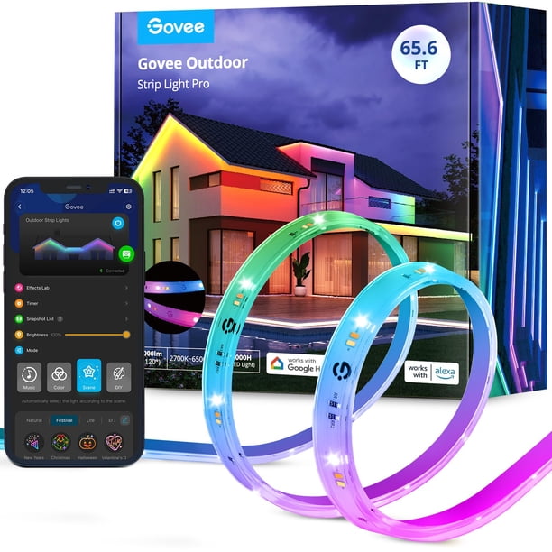 Tira de luces LED para exteriores Govee RGBIC, 20 m, resistente al agua, WiFi Alexa