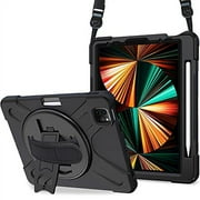 ProCase Rugged Heavy Duty Case with Hand Strap Shoulder Strap for iPad Pro 12.9" 6th 5th 4th 3rd Generation –Black