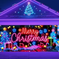 Activated Christmas Garage Door Cover Banner - Glow in Dark 16x7ft Large Outdoor Decor - Polyester Fabric Holiday Decoration with Santa Elf Design for Indoor Outdoor Party Wall Decoration 