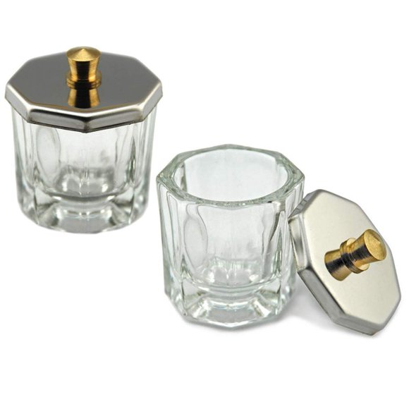 lasenersm 2 Piezas Mini Plato Dappen de Vidrio con Tapa de Acero Inoxidable Nail Art Polvo Acrílico Herramientas para Arte de Uñas Taza de Vidrio Taza Dappen de Vidrio