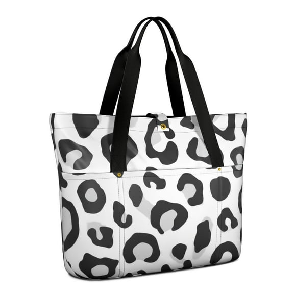Tote Bag for Women - Classic Leopard Print Shoulder Bag - Large Utility Work Duffle Bag with Zipper Handbag for Travel, Work, Sprots