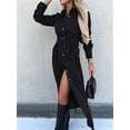thumbnail image 6 of Women'S Midi Dress Long Sleeve Button Down Belted Flowy Shirt Dress Black S, 6 of 8