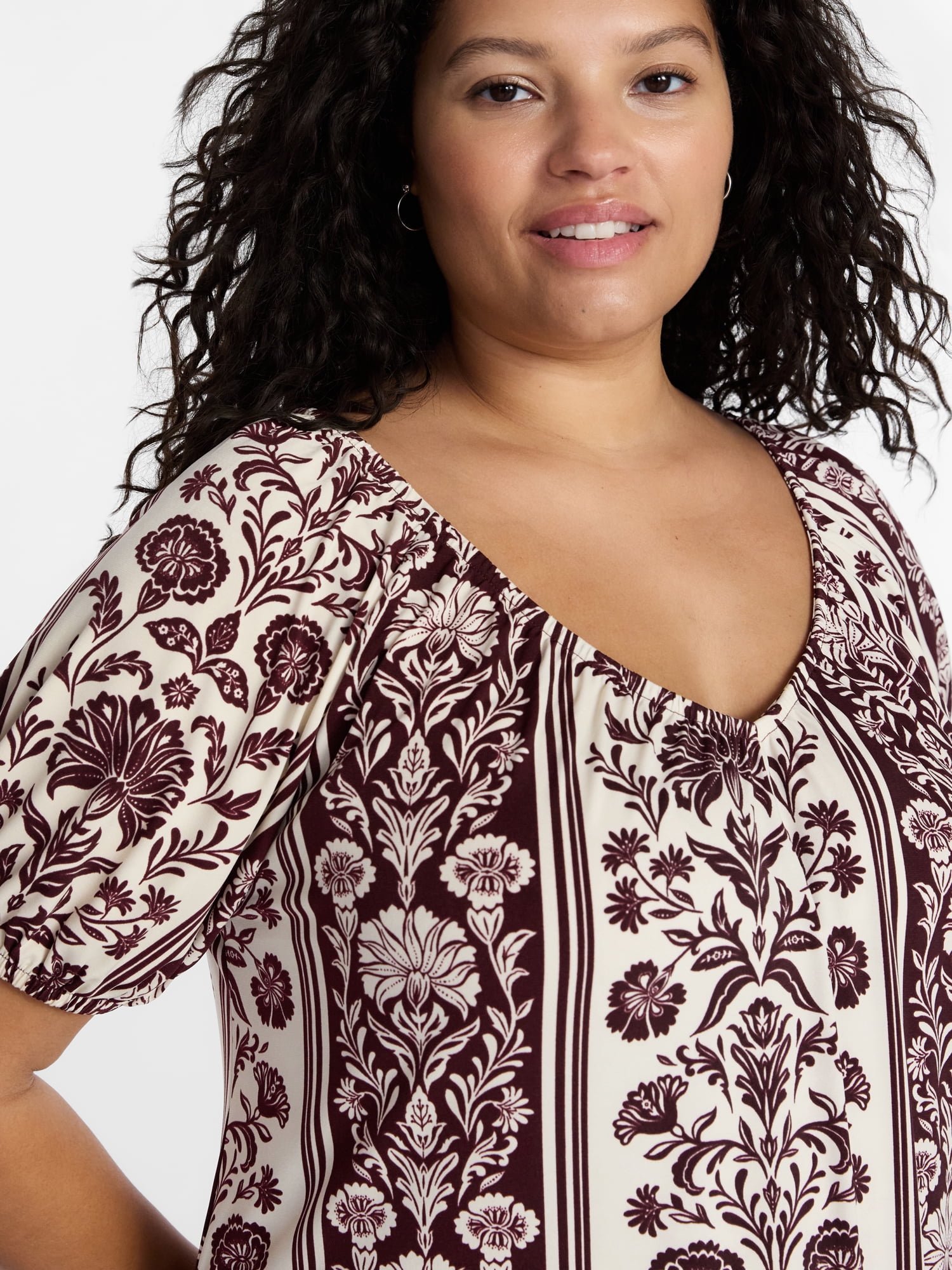Terra & Sky Women’s Plus Size Puff Sleeve Tie Back Swing Mini Dress, Sizes 0X-5X