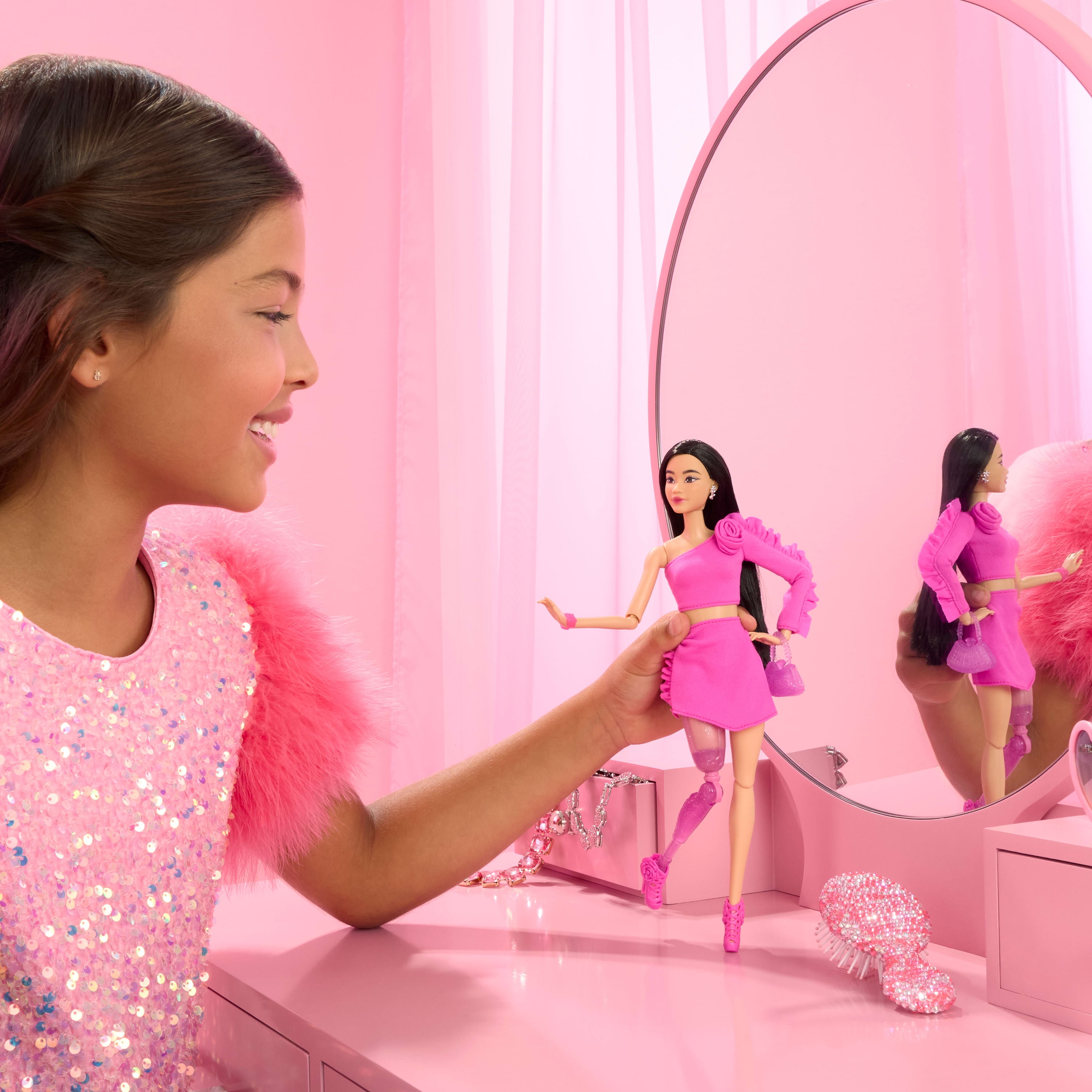 Barbie Deluxe Style #2 Doll in Pink Barbiecore Top and Skirt Set, Black Hair & Prosthetic Leg