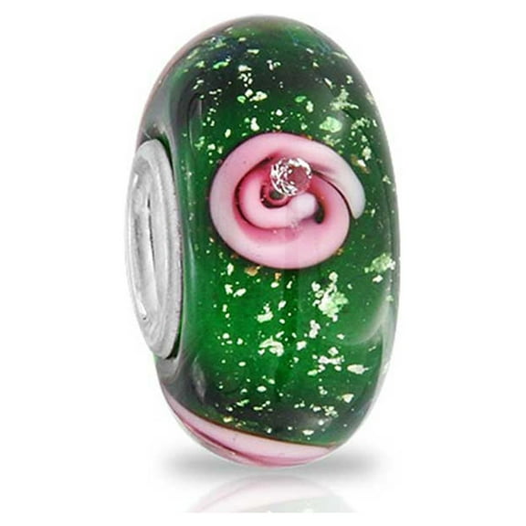 Bling Jewelry Womens Murano Glass Charm Bead Sterling Silver Core Floral Blue Pink Green Spacer