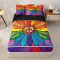 thumbnail image 2 of Manfei Bling Rainbow Print Zipper Twin Comforter Sets with Fitted Sheet and 2 Pillowcases, Tribal Groovy Flower Zipper Bedding Set, Purple Red, Black Reversible, 4 Pieces, 2 of 7