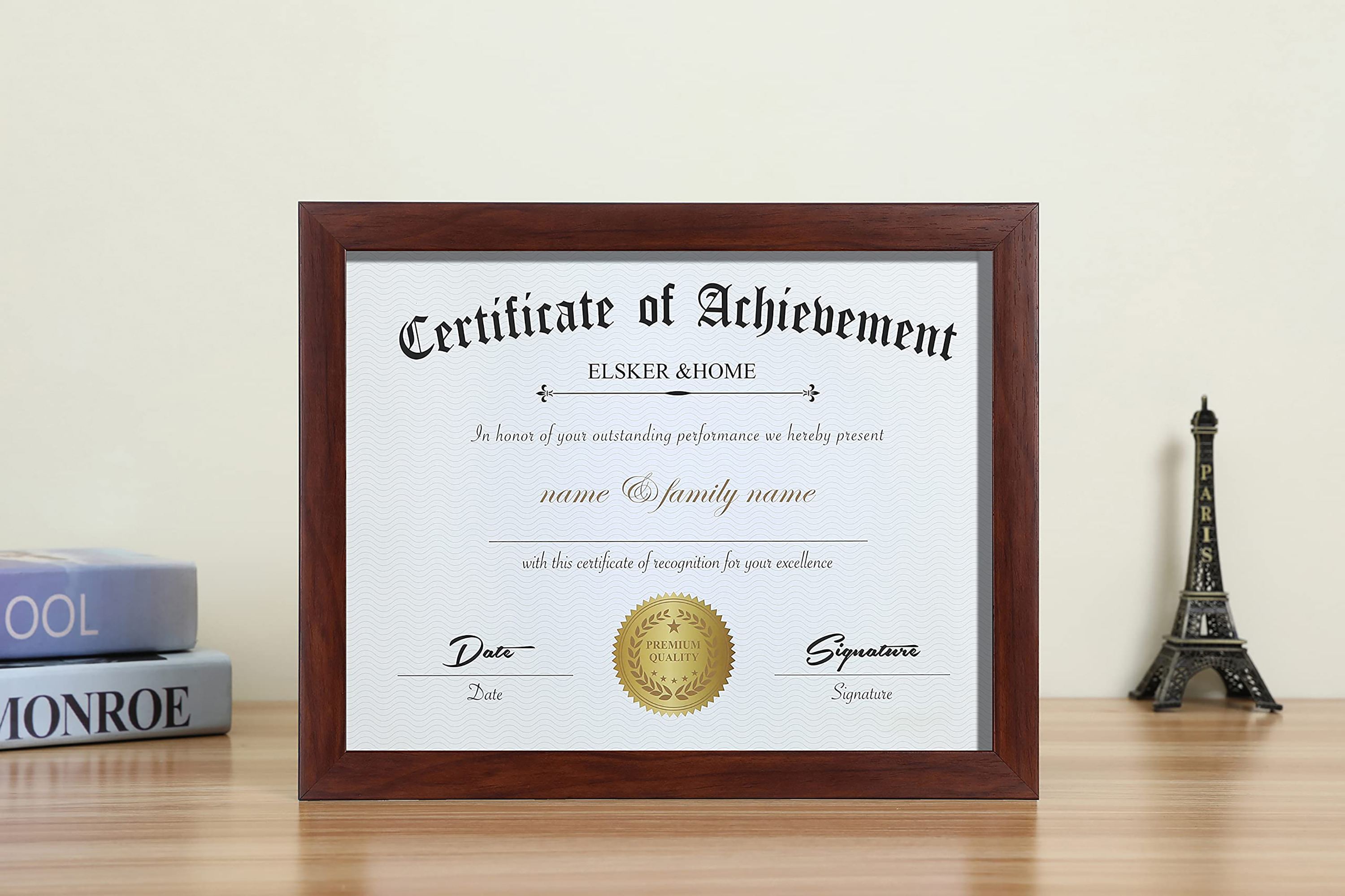 ELSKER&HOME 8.5x11 Certificate Frame, Classic Coffee Color Frame, Displays Diploma&Document 8.5x11 Inch