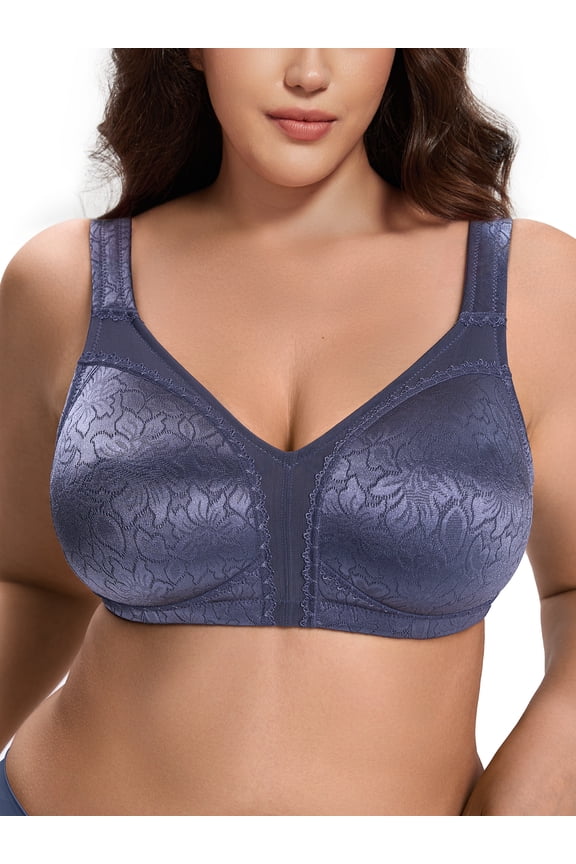Women Plus Size Full Coverage Bra Seamless Non Padded Soft Bra Unlined Comfort Everyday Blue Bras Clothes Size 48DD