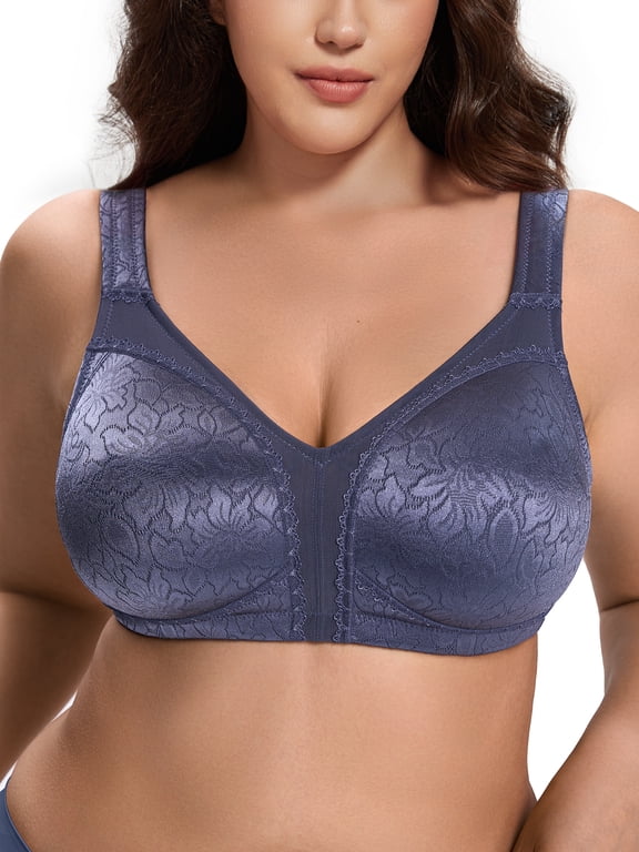 Women Plus Size Full Coverage Bra Seamless Non Padded Soft Bra Unlined Comfort Everyday Blue Bras Clothes Size 48DD