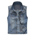 thumbnail image 1 of Mens Classic Denim Vest Ripped Golden Button Sleeveless Vest, 1 of 4