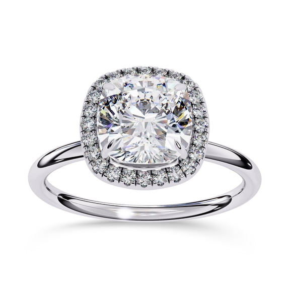 AFFY Halo Solitaire Engagement Ring for Women, 1.90 Carat (ctw) Cushion and Round Cut Lab Grown Diamond Ring In 14K White Gold Over Sterling Silver F-G-H, SI Quality Gifts For Her Ring Size-4
