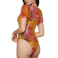 thumbnail image 3 of Gaeub Orange Flower Psychedelic Women'S Short Sleeve One Piece Swimsuit Sexy High-Waisted Bodysuit For Swimming, Beach, Sports - Large, 3 of 9