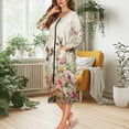 thumbnail image 3 of Xoenoiee Hummingbrid Flower Print Women's Zipper Robe Long Sleeves Housecoat Full Length Nightgown Soft Loungewear Robe with Pockets, Size 2XL, 3 of 7