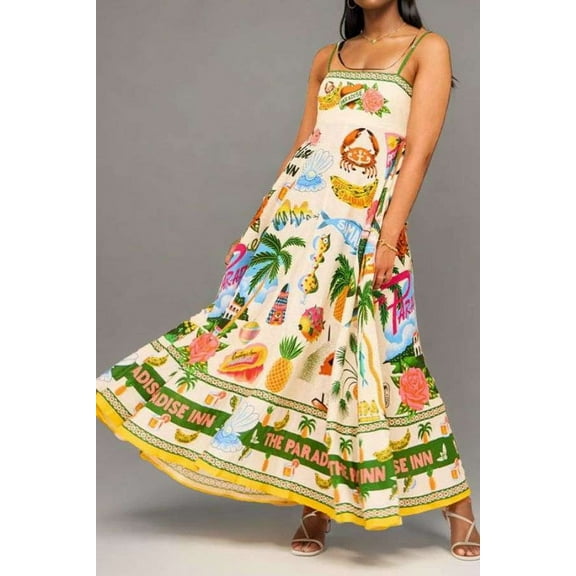Colorful Summer Beach Dress (S, MultiGreen)