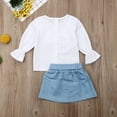 thumbnail image 3 of Baby Girls Spring Clothes Set Flare Sleeve Solid Color Ruffle Tops+Denim Skirt, 3 of 6