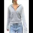 thumbnail image 1 of Sudadera de Punto Corta con Cremallera para Mujer, Sudadera con Capucha para Otoño e Invierno, Abrigo Estilo Y2K de los Años 90, Ropa de Calle. Gris L, 1 of 7