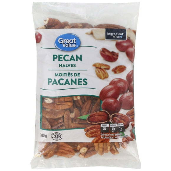 Moitiés de pacanes Great Value 100 g