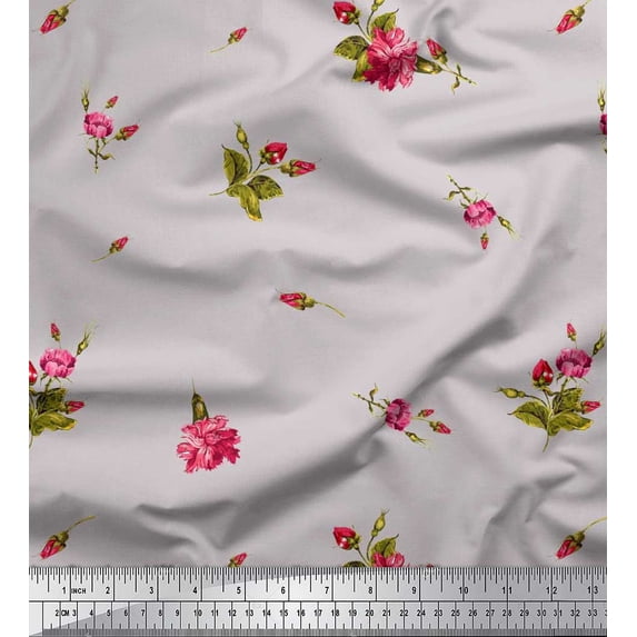 Soimoi Rayon Crepe Fabric Leaves & Carnation Floral Print Fabric by The Yard 46 Inch Wide