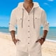thumbnail image 1 of Ceisia Men's Regular Fit Cotton Linen Blend Hooded Roll-Tab 3/4 Sleeve Solid Color Casual Shirt Gifts, 1 of 9